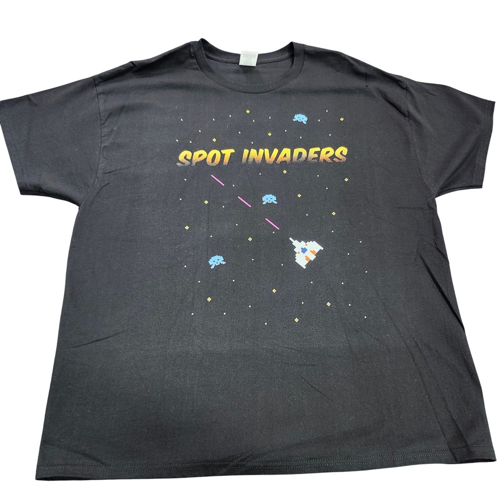Hanes T-Shirt Mens XL Authentic-T Black Spot Invaders Retro Gaming Graphic EUC